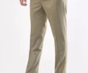 Khaki Self Executive Formal Dress Trouser
